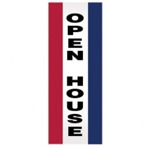 Open House sign with red and blue