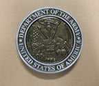 Close-up of a Department of the Army emblem on an Aluminum Military Grave Marker with detailed raised design and metallic finish