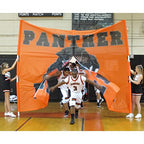 basketball players running through