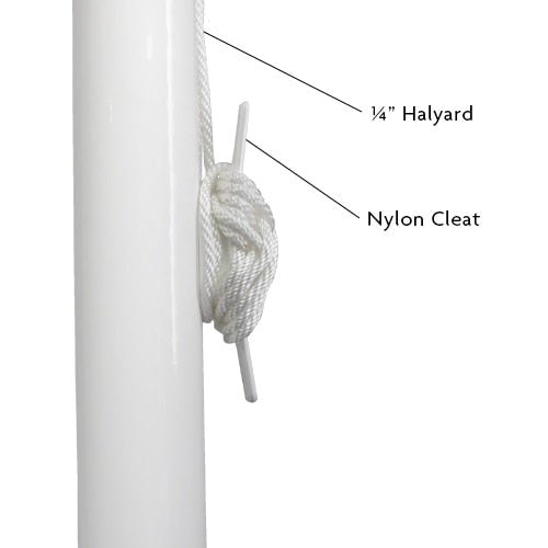 Nylon cleat with halyard on pole