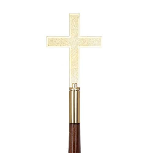 gold cross on wooden handle