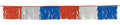 Red, white, and blue plastic streamers with a wav-cut design hanging on a string, styled as Old Glory Streamers - Wav-Cut.