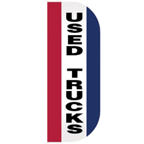 Used Cars Tall Flutter Message Flag with vertical "USED TRUCKS" text in black on a red, white, and blue background.