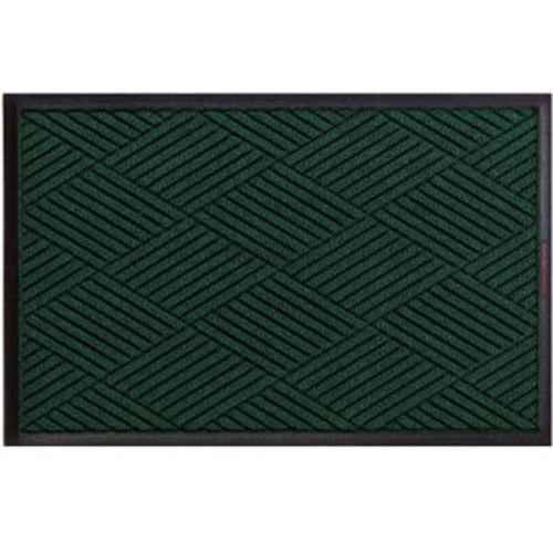 Green textured floor mat with a geometric diamond pattern and black border, Waterhog Eco Premier Mats designed for durability.