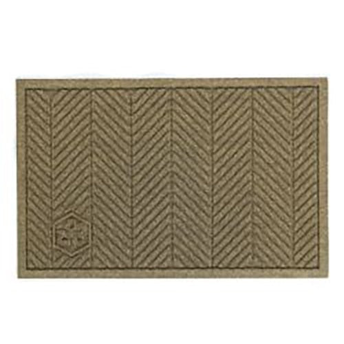 Waterhog Eco Elite Mats in a khaki color with a textured chevron pattern and an embossed logo on the bottom left corner.