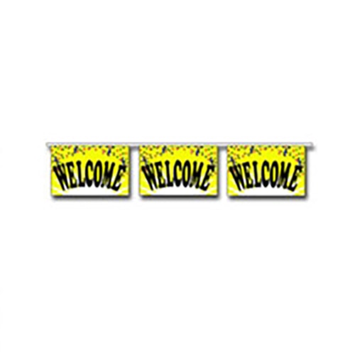 welcome banners yellow black text