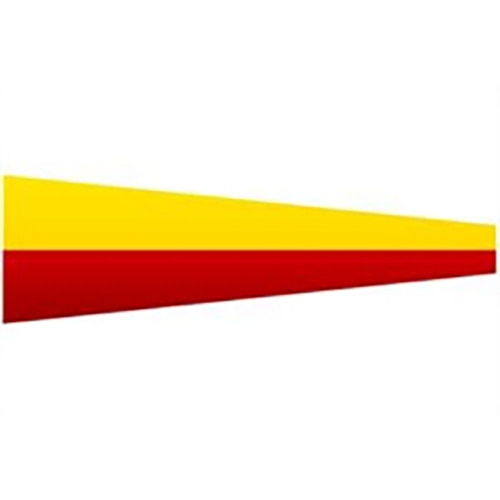 Nautical Signal Flags triangular flag with horizontal yellow and red stripes representing maritime communication.