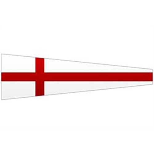 Nautical Signal Flags featuring a white triangular flag with a red cross and horizontal red stripe design.