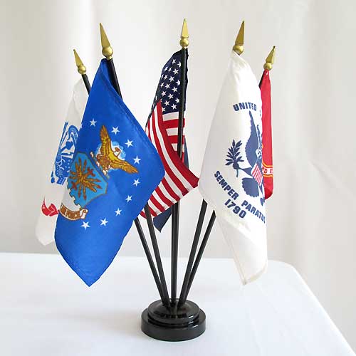 multiple flags on desk stand