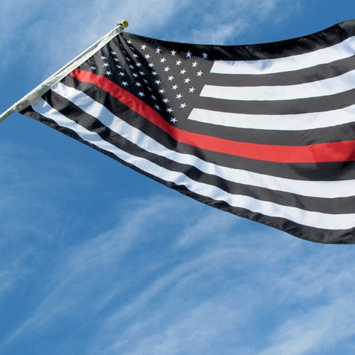 black and white flag with red strip