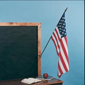 us flag next to chalkboard