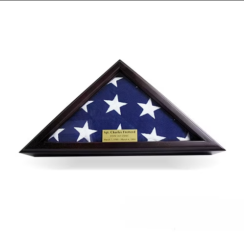 framed american flag with plaque