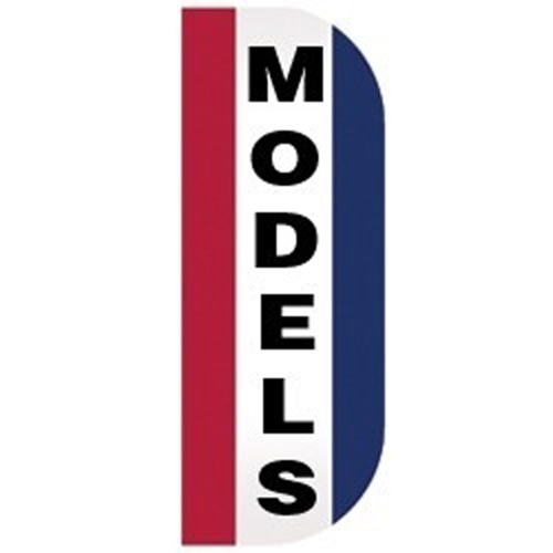 models sign red white blue