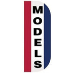 models sign red white blue