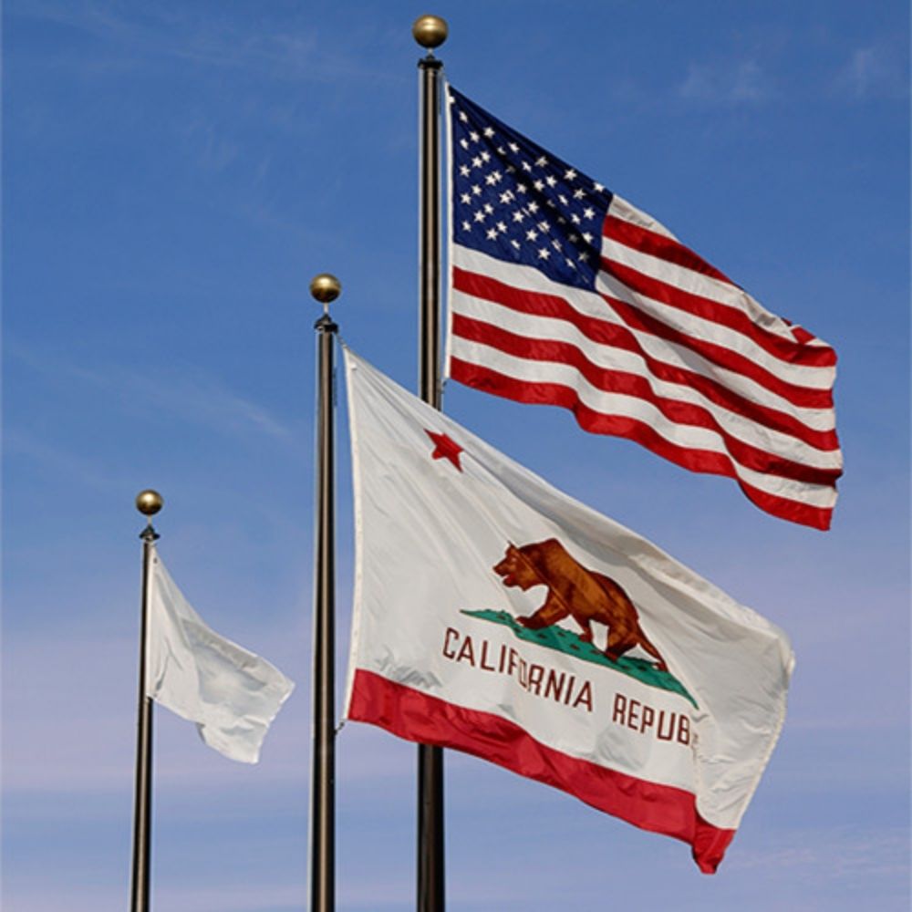 Outdoor US and CA flags on display