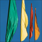 colorful flags against blue sky